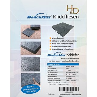 BodenMax Pack of 8 Interlocking Decks Slate Tiles 30x30x2.5cm  ? Click Flooring Decking Slabs for Terrace, Garden, Patio, Balcony, Swimming Pool, Sauna, Indoor and Outdoor ? Anthracite