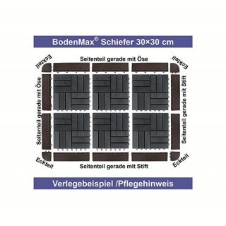 BodenMax Pack de 8 Dalles Clipsables en Ardoise 30x30x2,5cm - Dalles Embotables pour Terrasse, Jardin, Balcon, Piscine, Sauna, Intrieur et Extrieur