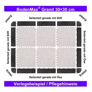 BodenMax Pack de 8 Dalles Clipsables en Granit 30x30x2,5cm - Dalles Embotables pour Terrasse, Jardin, Balcon, Piscine, Sauna, Intrieur et Extrieur