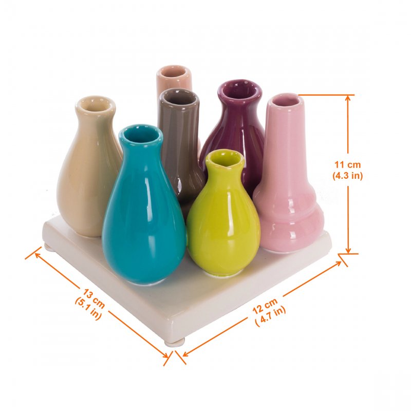 Jinfa Handgefertigte kleine Keramik Deko Blumenvasen Set aus 7 Vasen