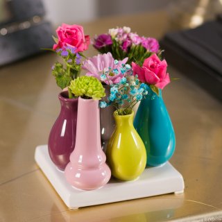 Home&Decorations Keramikvasenset Blumenvase Keramikvasen wei Vase Blumen Pflanzen Keramik Set Deko Dekoration (1 Set je 7 Vasen, bunt