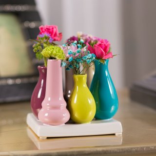 Home&Decorations Keramikvasenset Blumenvase Keramikvasen wei Vase Blumen Pflanzen Keramik Set Deko Dekoration (1 Set je 7 Vasen, bunt