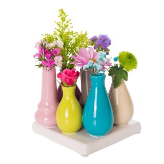 Jinfa Assortiment de 7 Vases  Fleurs en Cramique - Pots de Fleurs Dcoratifs - 1 Plateau de 7 Vases Multicolores