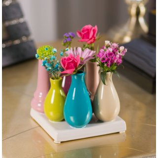 Jinfa Assortiment de 7 Vases  Fleurs en Cramique - Pots de Fleurs Dcoratifs - 1 Plateau de 7 Vases Multicolores