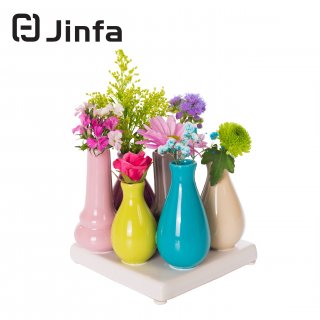Jinfa Assortment of 7 Ceramic Flower Vases - Decorative Flower Pots - 1 Tray of 7 Multicolored Vases