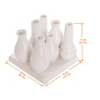 Jinfa Assortiment de 7 Vases � Fleurs en C�ramique - Pots de Fleurs D�coratifs - 1 Plateau de 7 Vases Blancs