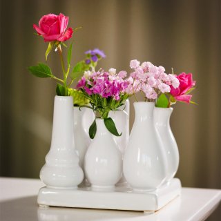 Jinfa Assortiment de 7 Vases � Fleurs en C�ramique - Pots de Fleurs D�coratifs - 1 Plateau de 7 Vases Blancs