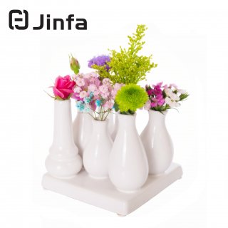 Jinfa | Floreros modernos en cermica para interiores | Blanco | 12 x 12 x 11 cm | Set de 7 jarrones | Floreros en cermica para decoracin, regalos, centros de mesa, salones