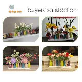 Jinfa Assortiment de 5 Vases  Fleurs en Cramique - Pots de Fleurs Dcoratifs - 1 Plateau de 5 Vases Multicolores