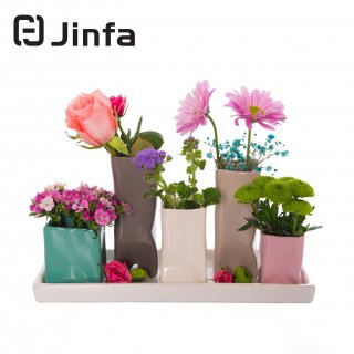 Jinfa | Floreros modernos en cermica para interiores | Multicolor | 29,5 x 11 x 6 cm | Set de 5 jarrones | Floreros en cermica para decoracin, regalos, centros de mesa, salones