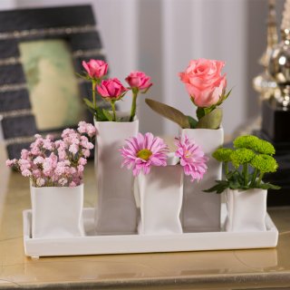 Jinfa Handgefertigte kleine Keramik Deko Blumenvasen Set aus 5 Vasen in wei�