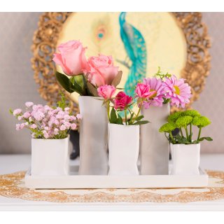 Jinfa Handgefertigte kleine Keramik Deko Blumenvasen Set aus 5 Vasen in wei�