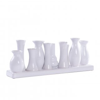 Jinfa Vases  Fleurs en Cramique - Vases Dcoratifs pour Mariage, Cadeau, Buffet, Cuisine, Salon (1 Plateau de 10 Vases Blancs)