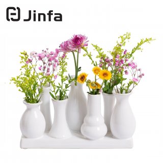 Jinfa | Floreros modernos en cermica para interiores | Blanco | 18 x 7 x 11 cm | Set de 7 jarrones | Floreros en cermica para decoracin, regalos, centros de mesa, salones
