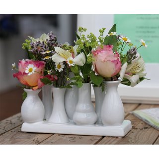Jinfa Vases  Fleurs en Cramique - Vases Dcoratifs pour Mariage, Cadeau, Buffet, Cuisine, Salon (1 Plateau de 7 Vases Blancs)