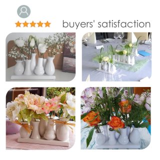 Jinfa Vases  Fleurs en Cramique - Vases Dcoratifs pour Mariage, Cadeau, Buffet, Cuisine, Salon (1 Plateau de 7 Vases Blancs)