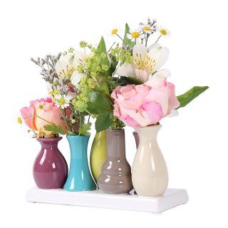 Floreros de cermica - Set de floreros decorativos para bodas, regalos, buffets, cocinas, living 30 x 6 cm (1 set de 7 jarrones multicolor)