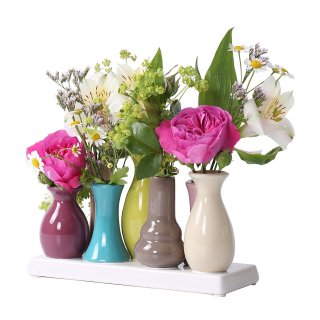 Jinfa Ceramic vase Set Flower vase Ceramic vases Colourful vase Flowers Plants Ceramic Set Decoration (7 vases, Colourful)
