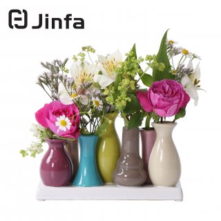 Jinfa Ceramic vase Set Flower vase Ceramic vases Colourful vase Flowers Plants Ceramic Set Decoration (7 vases, Colourful)