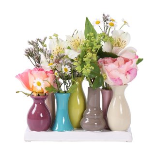 Jinfa Ceramic vase Set Flower vase Ceramic vases Colourful vase Flowers Plants Ceramic Set Decoration (7 vases, Colourful)