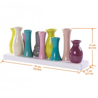 Jinfa Vases  Fleurs en Cramique - Vases Dcoratifs pour Mariage, Cadeau, Buffet, Cuisine, Salon (1 Plateau de 10 Vases Multicolores)