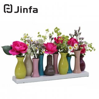 Jinfa Vasi moderni da interno in ceramica | Multicolore | 30 x 6 x 11 cm | Set da 10 vasi | Vasi per fiori decorativi, soprammobili moderni, regalo, centrotavola ceramica