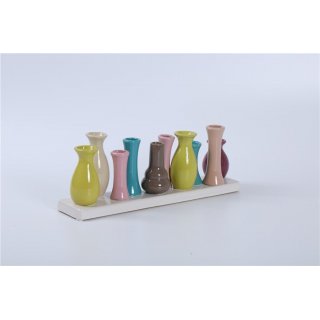 Jinfa Vasi moderni da interno in ceramica | Multicolore | 30 x 6 x 11 cm | Set da 10 vasi | Vasi per fiori decorativi, soprammobili moderni, regalo, centrotavola ceramica