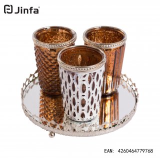 Jinfa 3er Set Teelichtglser auf Spiegelplatte