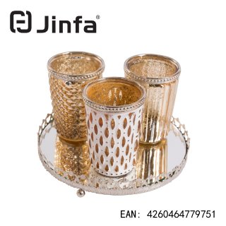 Jinfa® 3er Set Teelichtgläser auf Spiegelplatte