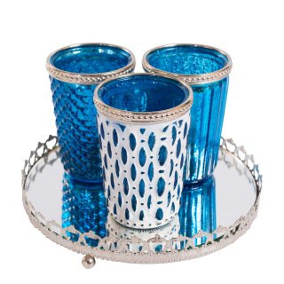Jinfa® Portacandele in stile antico | Set di 3 Portacandele decorativ in vetroi con vassoio a specchio | Diversi colori disponibili