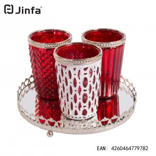 Jinfa® Sets de Portavelas decorativos en vidro con bandejas en espejo | Múltiples colores | 5,5 cm de diámetro por 9 cm de alto