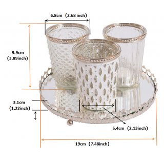 Jinfa® Sets de Portavelas decorativos en vidro con bandejas en espejo | Múltiples colores | 5,5 cm de diámetro por 9 cm de alto