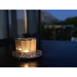 Set of 3 Decorative Glass Candle Holders with Mirror Tray - Antique Gold Candle Holders