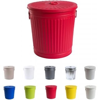 Jinfa | Cubo de basura de metal galvanizado con asas y tapa | Rojo | Di�metro � 21,5 cm - Altura 21,5 cm | Capacidad: 7 litros