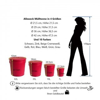 Jinfa Metall M�lleimer mit Deckel und Tragegriffen ? f�r gelben Sack,Pfandbeh�lter,Kamin Ascheeimer,Futtertonne,Pelletbeh�lter | Rot | 7L