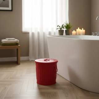 Jinfa� | Piccolo bidone della spazzatura in metallo con manici e coperchio | Rosso | � 21,5 cm, h 21,5 cm | Capienza 7 litri