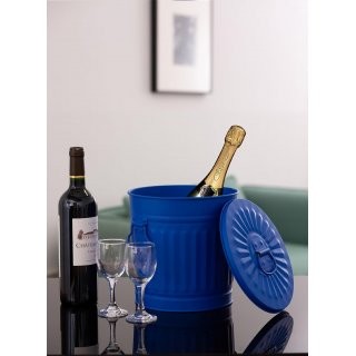Jinfa | Cubo de basura de metal galvanizado con asas y tapa | Azul | Di�metro � 21,5 cm - Altura 21,5 cm | Capacidad: 7 litros