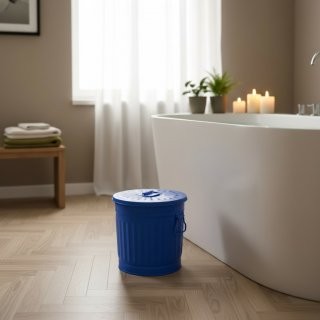 Jinfa Metal Trash Can with handles | 7 Litres | � 21 cm, Height21.5 cm | Size S | Blue