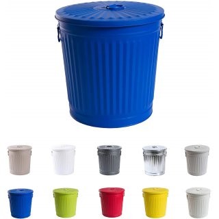Jinfa� Poubelle Vintage/R�tro - Panier � Linge avec Couvercle et Poign�es de Transport - Bac � Ordures en M�tal - Bleu 7 Litres