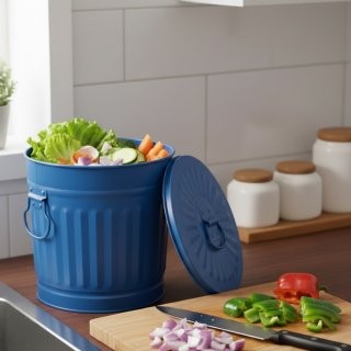 Jinfa� Poubelle Vintage/R�tro - Panier � Linge avec Couvercle et Poign�es de Transport - Bac � Ordures en M�tal - Bleu 7 Litres