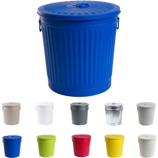 Jinfa | Cubo de basura de metal galvanizado con asas y tapa | Azul | Di�metro � 29 cm - Altura 31,5 cm | Capacidad: 18 litros