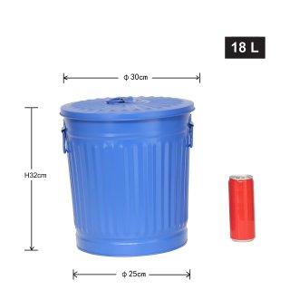 Jinfa Metal Trash Can with handles | 18 Litres | � 29 cm, Height 31.5 | Size M | Grey
