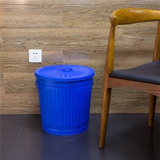 Jinfa Metall M�lleimer mit Deckel und Tragegriffen - f�r gelben Sack,Pfandbeh�lter,Kamin Ascheeimer,Futtertonne,Pelletbeh�lter | Blau | 18L