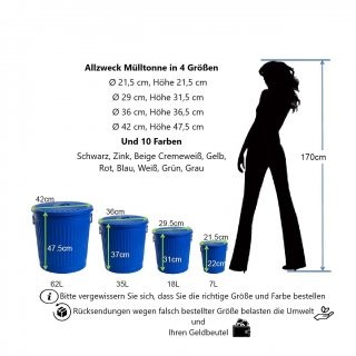 Jinfa Metal Trash Can with handles | 35 Litres | � 36 cm, Height 36.5 cm | Size L | Blue