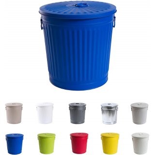 Jinfa Metall M�lleimer mit Deckel und Tragegriffen ? f�r gelben Sack,Pfandbeh�lter,Kamin Ascheeimer,Futtertonne,Pelletbeh�lter | Blau  | 35L