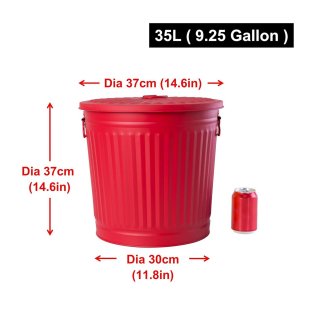 Jinfa� | Bidone della spazzatura in metallo con manici e coperchio | Rosso | � 36 cm, h 36,5 cm | Capienza 35 litri