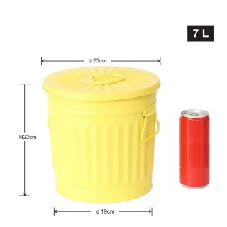 Jinfa | Cubo de basura de metal galvanizado con asas y tapa | Amarillo | Di�metro � 21,5 cm - Altura 21,5 cm | Capacidad: 7 litros