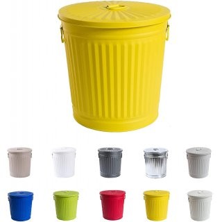 Jinfa | Cubo de basura de metal galvanizado con asas y tapa | Amarillo | Di�metro � 21,5 cm - Altura 21,5 cm | Capacidad: 7 litros