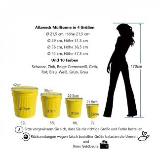 Jinfa Metal Trash Can with handles | 7 Litres | � 21.5 cm, Height 21.5 cm | Size S | Yellow