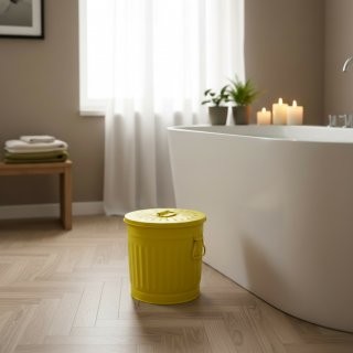 Jinfa Metal Trash Can with handles | 7 Litres | � 21.5 cm, Height 21.5 cm | Size S | Yellow
